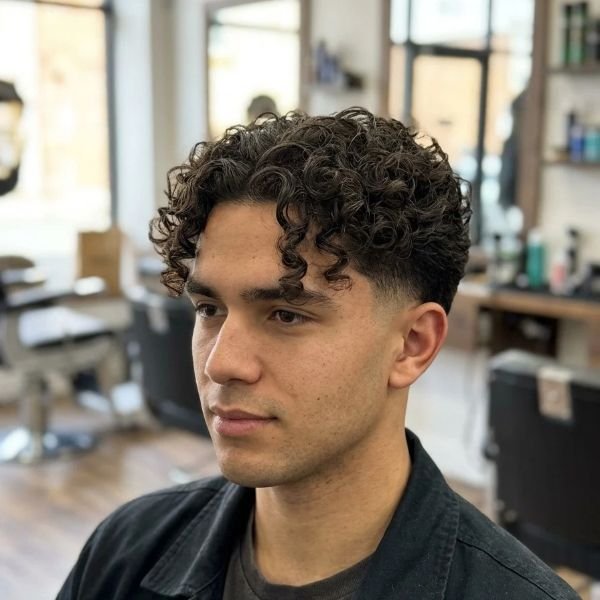 6. Curly Middle Part Mid Taper