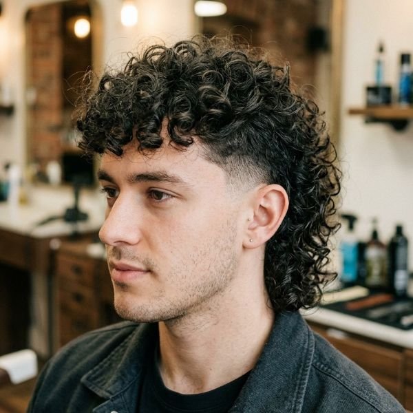 Curly Mid Taper Mullet