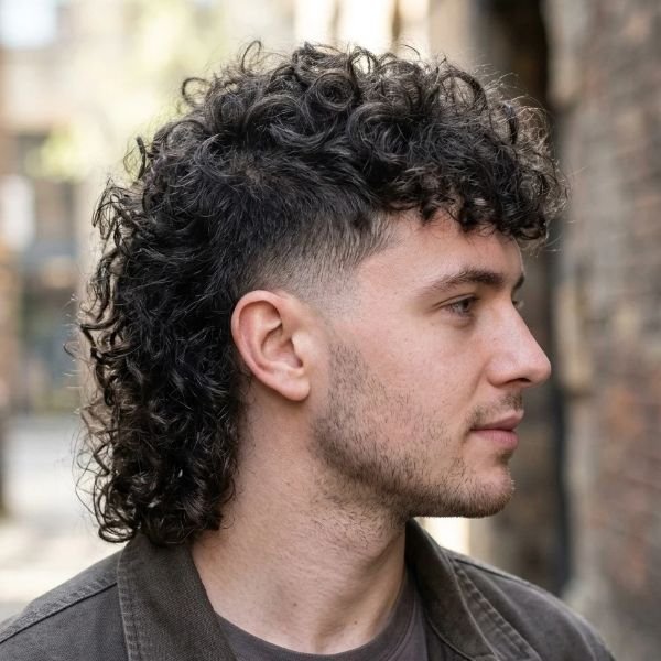 Curly Mid Taper Mullet